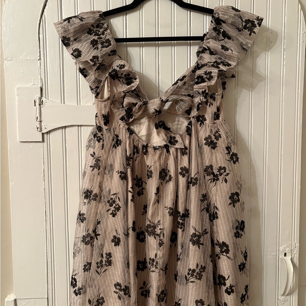 Storia Floral Ruffle Babydoll Mini Tie Back Dress Size L - Picture 5 of 8